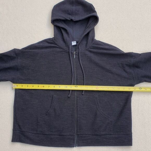Old Navy Zip Up Hooded Black Textured  Sweatshirt - Picture 7 of 12
